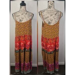 Natural Life Dress L/XL Floral Tiered Long Midi Sleeveless Boho Cottage Prairie